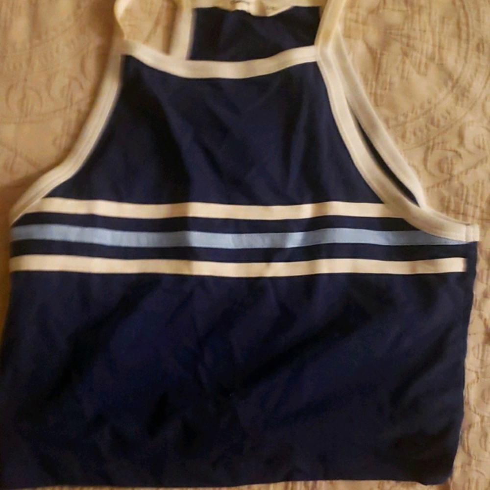 Blue tank top with stripes